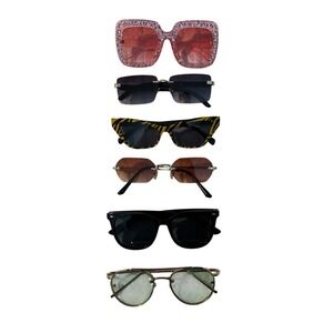 Lot of 6 Assorted Women Fashion Sunglasses Pink Black Rhinestone Zebra Rimless
